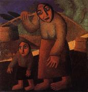 Kasimir Malevich, The Woman and child Pick up the water pail